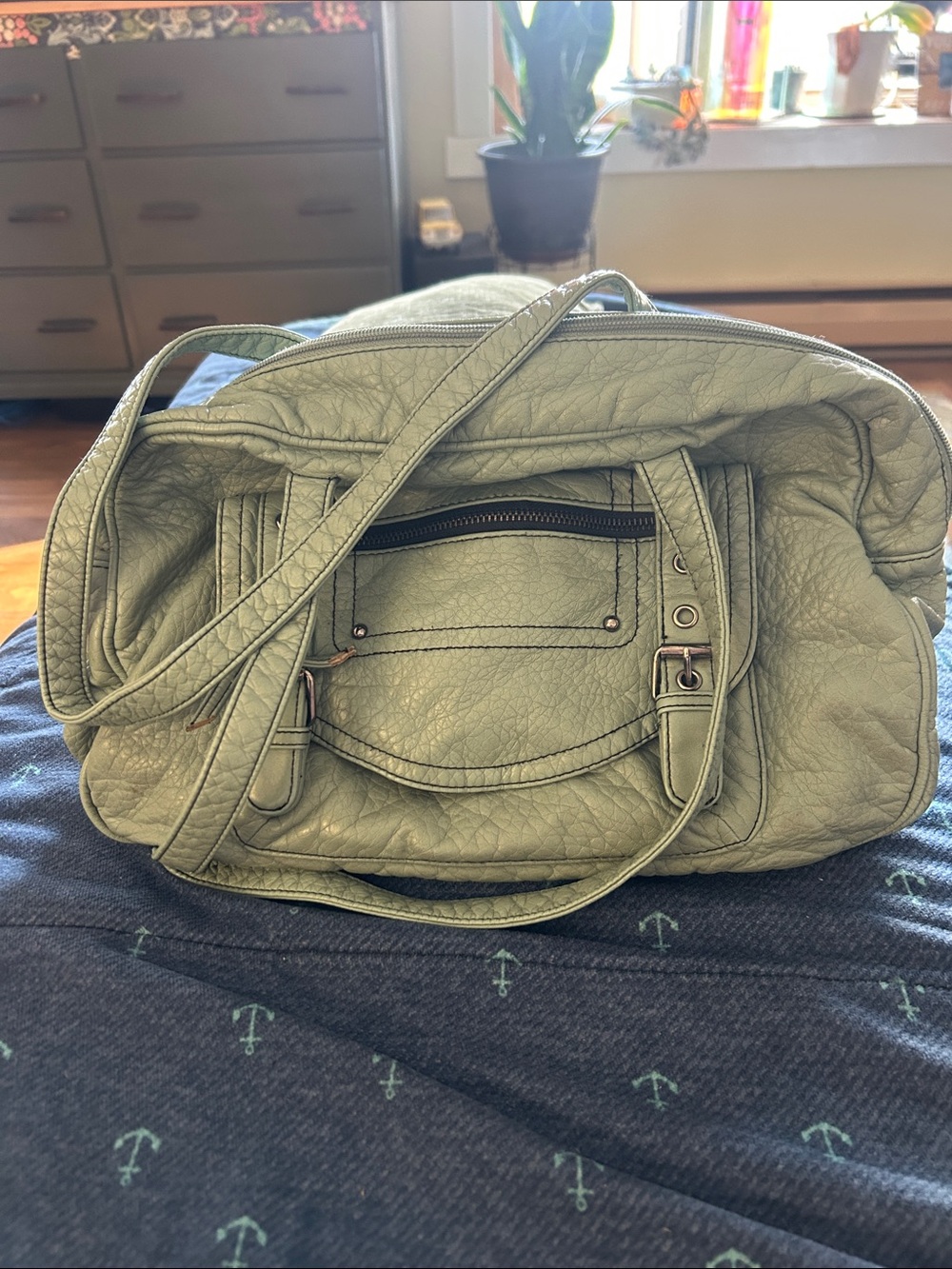 Joe Boxer Sage Green Shoulder Bag with Front Zip Pocket